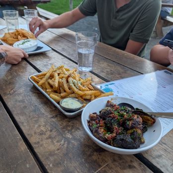 Acreage - Brussel sprouts, truffle fries, and caramelized onion dip - Cideries Near Me - Lafayette, Colorado