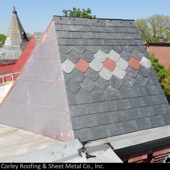 Corley Roofing & Sheet Metal - We installed the copper & slate roofs on this turret roof in Washington, DC. - Roofing Near Me - Temple Hills, Maryland Corley Roofing & Sheet Metal - We installed the copper & slate roofs on this turret roof in Washington, DC. - Roofing Near Me - Temple Hills, Maryland
