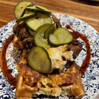 Tupelo Honey - Mac and cheese waffles are regular waffles with a bit of Mac and cheese cooked into the top. - Southern Near Me - Franklin, Tennessee Tupelo Honey - Mac and cheese waffles are regular waffles with a bit of Mac and cheese cooked into the top. - Southern Near Me - Franklin, Tennessee