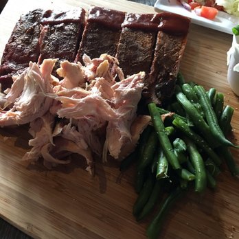 Beach Pit BBQ - 1/2 rack of ribs with pulled chicken and green beans - Barbeque Near Me - Costa Mesa, California Beach Pit BBQ - 1/2 rack of ribs with pulled chicken and green beans - Barbeque Near Me - Costa Mesa, California