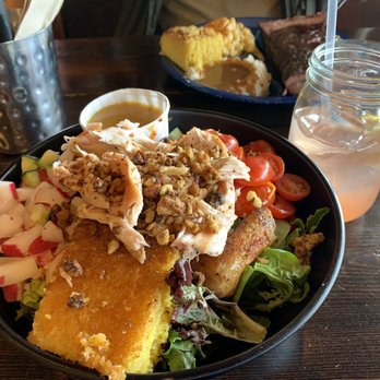 Dinosaur Bar-B-Que - Chopped salad with BBQ/ smoked chicken. No BBQ sauce. Special diet. Honey mustard dressing on the side.  Drink is pink lemonade with vodka. - Barbeque Near Me - Troy, New York
