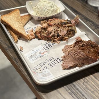 Blue Ember Smokehouse - 1/3 lb brisket, 1/3 lb pulled pork, potato salad - Barbeque Near Me - Little Rock, Arkansas