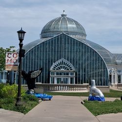 The glass conservatory dome looks beautiful from the outside