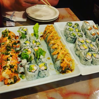 Kabuki - L2R: Happy Roll, 2 Boston Rolls, Double Climax Roll, AAC Roll, California Roll, Philadelphia Roll, Black Mushroom Roll - Sushi Bars Near Me - Canton, Michigan