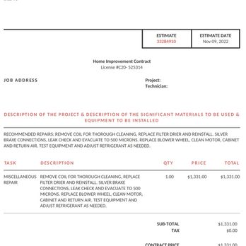 Alicia Air Conditioning & Heating - "Revised" estimate pg 1 - Heating & Air Conditioning/HVAC Near Me - Lake Forest, California