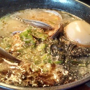 Ramen Seas - #1.Tonkatsu base soup with clam, seaweed, kikurage, bok choy, onion, sesame seeds + added tamago. - Ramen Near Me - Sunnyvale, California