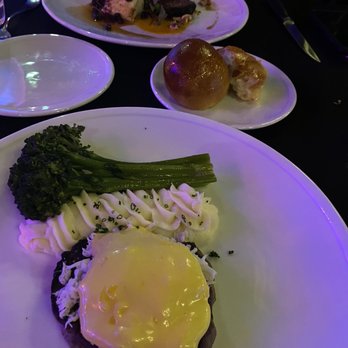 VAULT - Top is my husband's tiny venison portion plate & my "6oz wagyu with 'Oscar style'". The bernaise sauce is nacho cheese. Disgusting! - New American Near Me - Hot Springs, Arkansas VAULT - Top is my husband's tiny venison portion plate & my "6oz wagyu with 'Oscar style'". The bernaise sauce is nacho cheese. Disgusting! - New American Near Me - Hot Springs, Arkansas