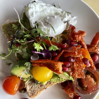 Brunch & Sip - Avocado toast with vegan "bacon" - Coffee & Tea Near Me - Phoenix, Arizona Brunch & Sip - Avocado toast with vegan "bacon" - Coffee & Tea Near Me - Phoenix, Arizona