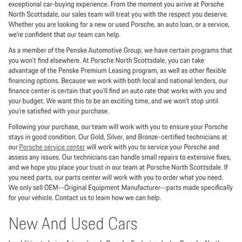 Porsche North Scottsdale - Words from their own website. I was treated poorly and did NOT receive an "exceptional car buying experience." - Car Dealers Near Me - Phoenix, Arizona Porsche North Scottsdale - Words from their own website. I was treated poorly and did NOT receive an "exceptional car buying experience." - Car Dealers Near Me - Phoenix, Arizona