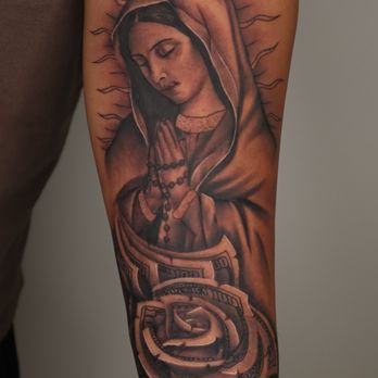 Revenge Tattoo Studio - Virgin mary and a money rose tattoo. - Tattoo Near Me - Houston, Texas Revenge Tattoo Studio - Virgin mary and a money rose tattoo. - Tattoo Near Me - Houston, Texas