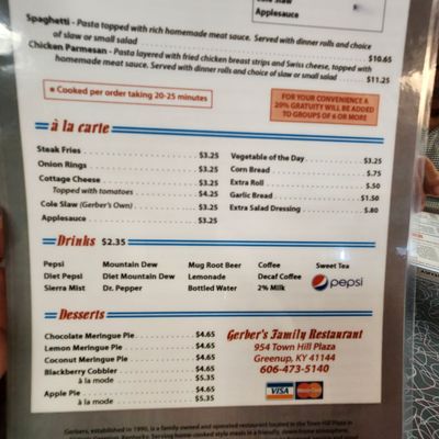 Menu photo 7 Gerber’s Family Restaurant Greenup, KY