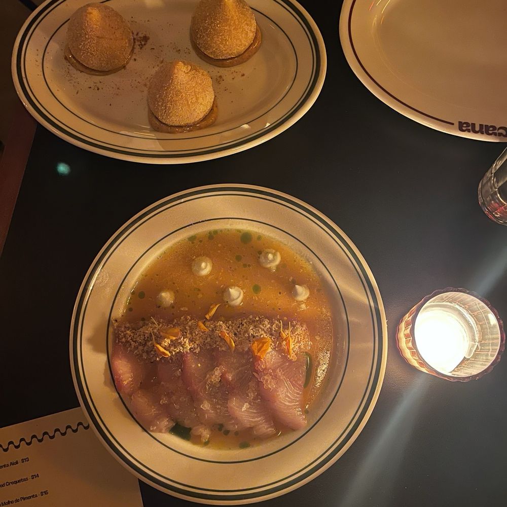 Cana  - Top: Coxinha de pato (duck leg croquettes). Bottom: Peixe Cru (chilled hamachi) - Brazilian Near Me - Washington, DC, District of Columbia