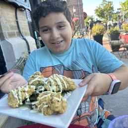 Best fried oysters, from the smile on my sun's face he is a happy man Best fried oysters, from the smile on my sun's face he is a happy man