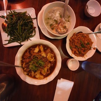 Szechwan Garden - Green beans, fish and beef water boil, and a vinegar noodle dish. Oh, and of course, soup! - Chinese Near Me - Chandler, Arizona