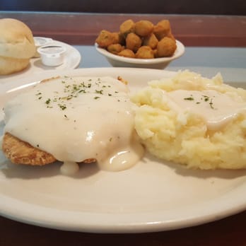 Baccailis Cafe - Chicken fried steak lunch with mashed potatoes, fried okra and a roll. $6.95 - American Near Me - Katy, Texas Baccailis Cafe - Chicken fried steak lunch with mashed potatoes, fried okra and a roll. $6.95 - American Near Me - Katy, Texas
