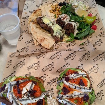 Dune - I think it was called the feze plate with hummus falafel and lamb and boquerones toast! - Falafel Near Me - Los Angeles, California