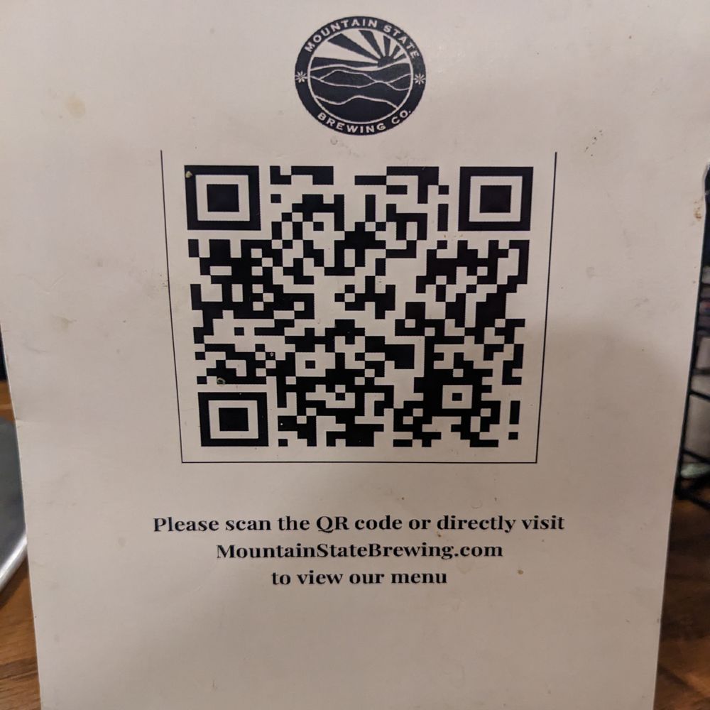 QR code menu at Mountain State Brewing QR code menu at Mountain State Brewing