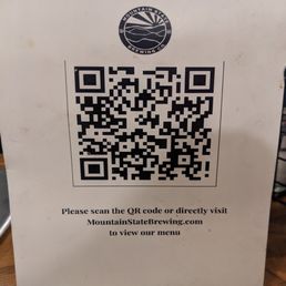 QR code menu at Mountain State Brewing QR code menu at Mountain State Brewing