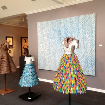 Studio B - Art dresses. From left to right made of bottle caps, license plates, ikea kids silverware - Art Galleries Near Me - Austin, Texas Studio B - Art dresses. From left to right made of bottle caps, license plates, ikea kids silverware - Art Galleries Near Me - Austin, Texas