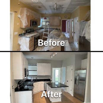 Island Painting Company - A before and after of brightening up a kitchen by painting the walls and cabinets! - Painters Near Me - Charleston, South Carolina Island Painting Company - A before and after of brightening up a kitchen by painting the walls and cabinets! - Painters Near Me - Charleston, South Carolina