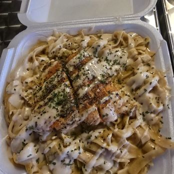 Spanky's Chicken & Seafood Lounge - Salmon with alfredo pasta. Every bite was delicious! - Seafood Near Me - Decatur, Georgia