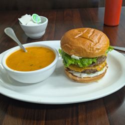 KDs Cafe - Big Boy Burger, 1/2 pound of fresh smashed beef patties with all the fixins, juicy and delicious, All her soups are great