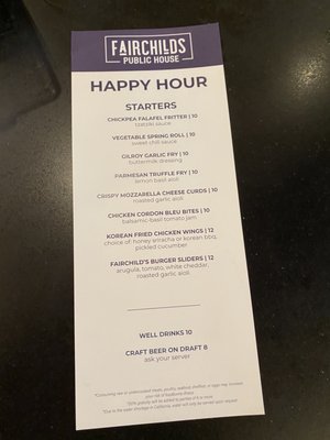 Menu photo 4 Fairchilds Public House Mountain View, CA