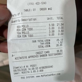 Iguala - My receipt with a discrepancy of price - Mexican Near Me - Marietta, Georgia Iguala - My receipt with a discrepancy of price - Mexican Near Me - Marietta, Georgia