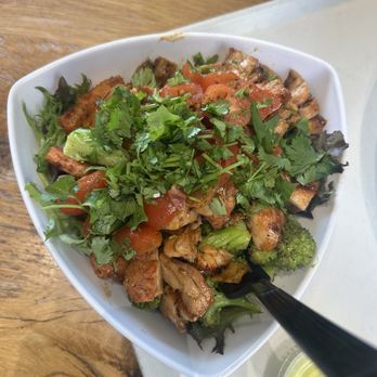 Bolay - "Double teriyaki chicken.  Sweet potatoes, black rice (very good) greens etc - New American Near Me - Orlando, Florida