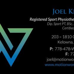 MotionWorx Physiotherapy - Joel Kryczka's business card.