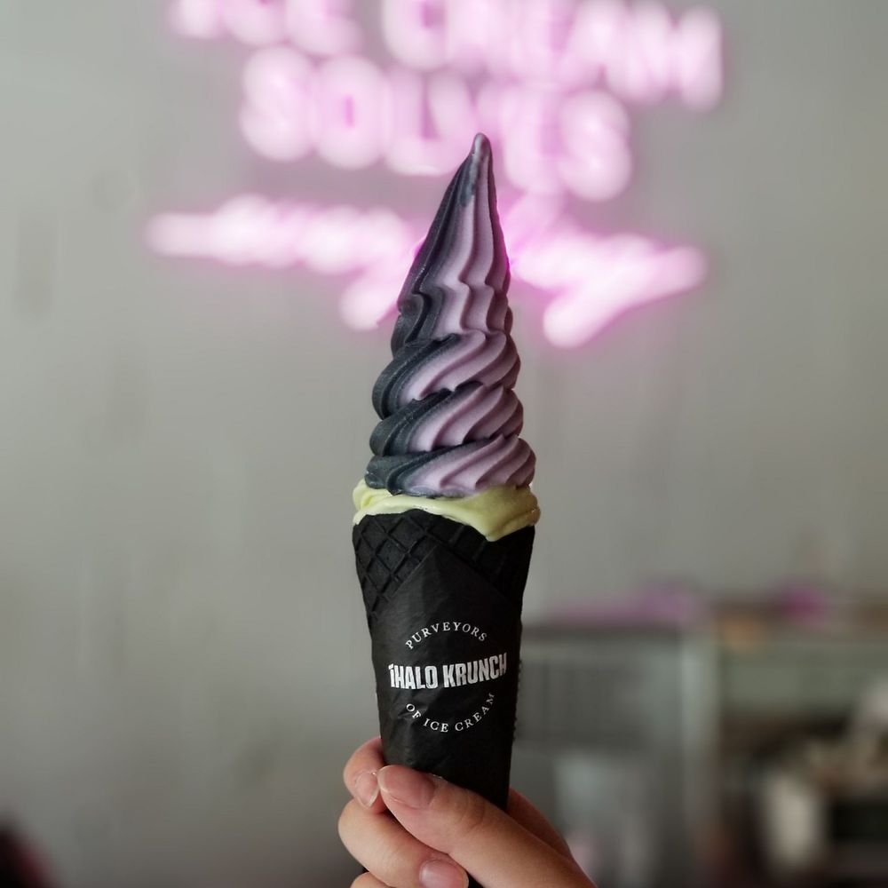 iHalo Krunch - Ube Nut stacked on Matcha, $6.50 - Ice Cream & Frozen Yogurt Near Me - Toronto, Ontario iHalo Krunch - Ube Nut stacked on Matcha, $6.50 - Ice Cream & Frozen Yogurt Near Me - Toronto, Ontario