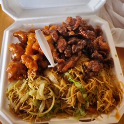 Lucky Wok - Orange chicken, salt and pepper chicken, rice noodle side