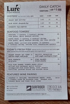 Menu photo 8 Lure Fish House Ventura, CA