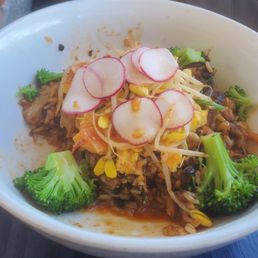 Korean BBQ Breakfast Bowl-braised pork, brown rice, mushroom, broccoli, swiss chard, kale, sliced radish, green onion, scrambled egg. Yum! Korean BBQ Breakfast Bowl-braised pork, brown rice, mushroom, broccoli, swiss chard, kale, sliced radish, green onion, scrambled egg. Yum!