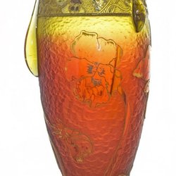 A B Levy's - DAUM ENAMELED, APPLIED AND PARCEL-GILT CAMEO GLASS VASE Circa 1910. Signed in gilt Daum Nancy with the Cross of Lorraine