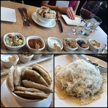 Lola - 6-spread pita app, mizithra browned butter spaghetti - Greek Near Me - Seattle, Washington Lola - 6-spread pita app, mizithra browned butter spaghetti - Greek Near Me - Seattle, Washington