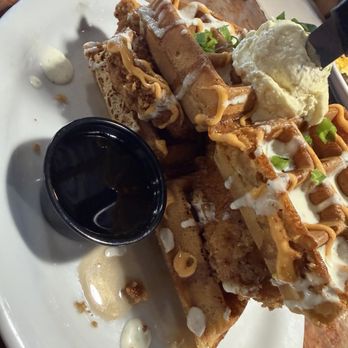 Huckleberry's Breakfast & Lunch - Stacked Chicken & Waffles - Cajun/Creole Near Me - Keller, Texas Huckleberry's Breakfast & Lunch - Stacked Chicken & Waffles - Cajun/Creole Near Me - Keller, Texas