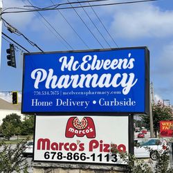 McElveen's Pharmacy - 1294 Thompson Bridge Rd. Gainesville, GA 30501. Located at the intersection of Thompson Bridge Rd and Enota Ave NE. Next to Marco's Pizza.