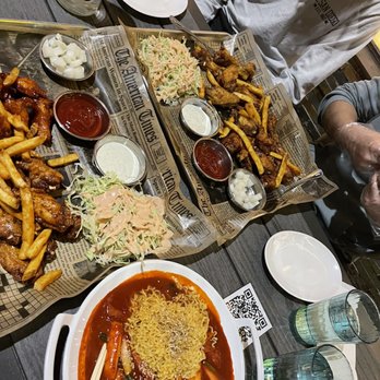 Chimak House - Riverside - Two 20 piece wings (Lemmon pepper + soy garlic top; sweet&mild + soy garlic bottom) and Tteokbokki + ramen - Chicken Wings Near Me - Riverside, California
