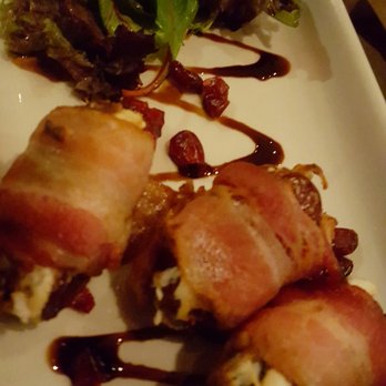 Cedar Street Grille - Crazy dates. Dates stuffed with an herbed cheese and wrapped in bacon, balsamic drizzle. See? Crazy! - New American Near Me - Sturbridge, Massachusetts