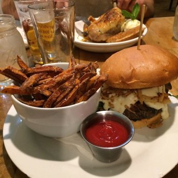Public - Mushroom and Swiss burger with a side of sweet potato fries. Amazing! - Gastropubs Near Me - Wichita, Kansas Public - Mushroom and Swiss burger with a side of sweet potato fries. Amazing! - Gastropubs Near Me - Wichita, Kansas