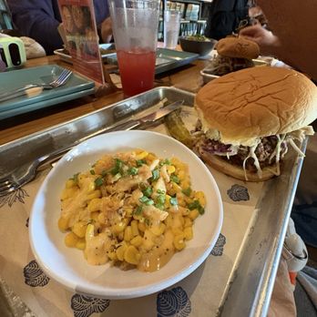 Loro Asian Smokehouse & Bar - Pulled pork sandwich and street Texas Sweet Corn - Asian Fusion Near Me - Austin, Texas