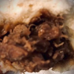 Lelac's Filipino Bakery - Cross-section of the siopao, absolutely full of yummy stuffing
