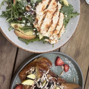 OB Surf Lodge - fried goat cheese salad w chicken and and brie stuffed french toast - Breakfast & Brunch Near Me - San Diego, California