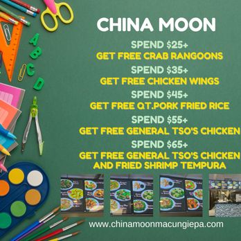 China Moon - Special Promotion Alert! 
Valid 8/28-9/10, gather your friends and family, come to China Moon - Chinese Near Me - Macungie, Pennsylvania