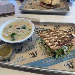 Lemon soup and sandwich Lemon soup and sandwich