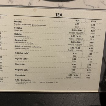 Usagi NY - Tea Menu as of November 2021 - Bookstores Near Me - Dumbo, New York