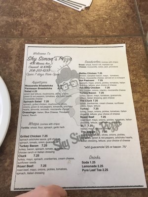 Menu photo 1 Shy Simon's Council, ID Menu photo 1 Shy Simon's Council, ID