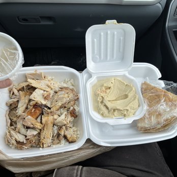 Sahara Restaurant - Chicken Schwarma lunch special. Schwarma chicken, rice, hummus, lentil soup and pita. - Middle Eastern Near Me - Dearborn, Michigan