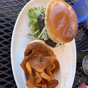 Salt + Smoke - Falafel Burger with added coleslaw and Special Side without seasoning (sweet potato chips) - Barbeque Near Me - Saint Charles, Missouri Salt + Smoke - Falafel Burger with added coleslaw and Special Side without seasoning (sweet potato chips) - Barbeque Near Me - Saint Charles, Missouri
